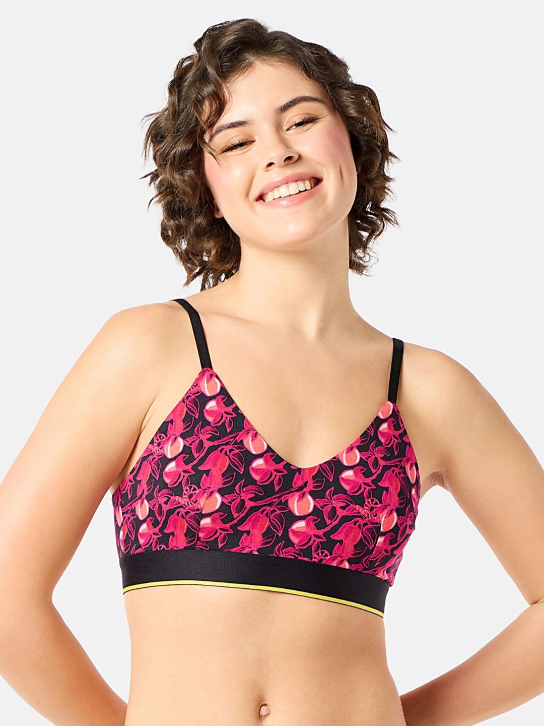 

bummer Women Wirefree Non Padded Printed Bralette|Full Coverage Bra with Adjustable Straps, Pink