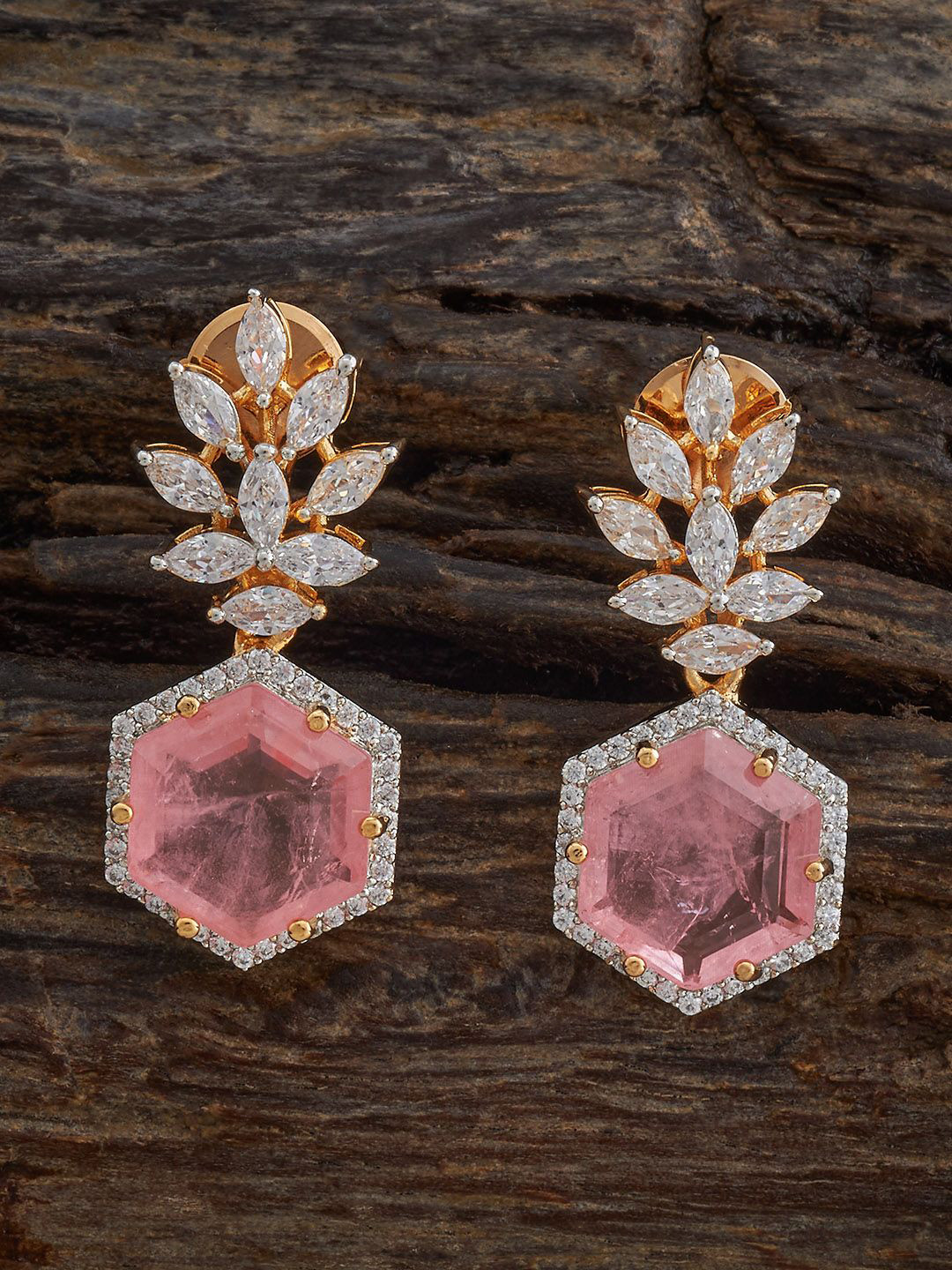 

Kushal's Fashion Jewellery Gold Plated Zircon Studded Contemporary Drop Earrings