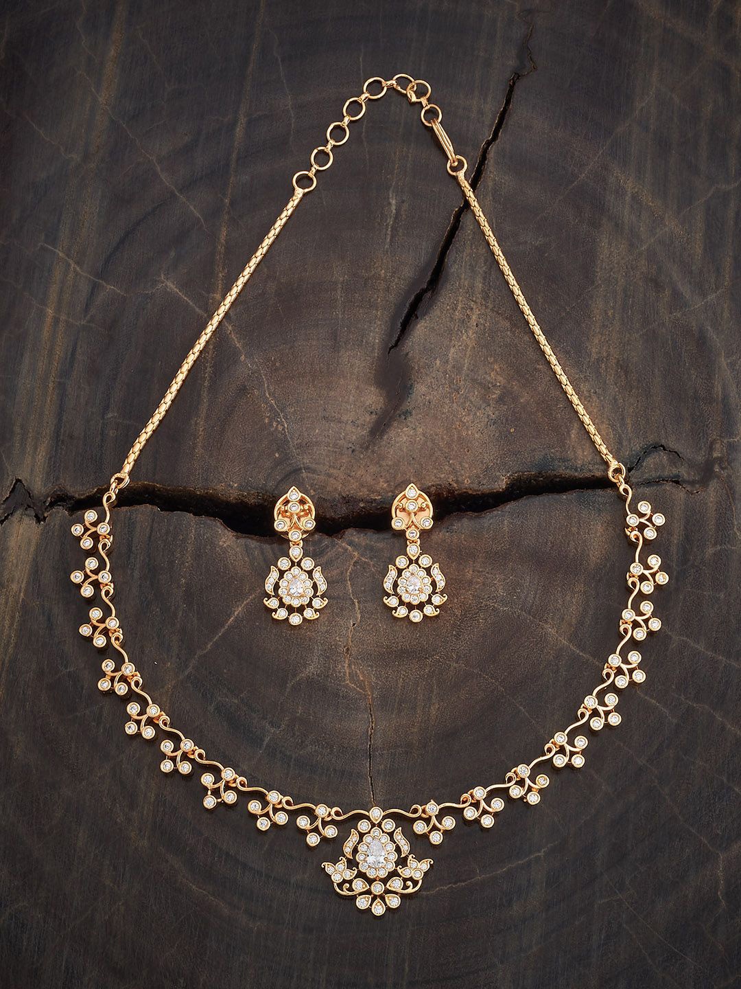 

Kushal's Fashion Jewellery Gold-Plated Cubic Zirconia Studded Necklace and Earrings