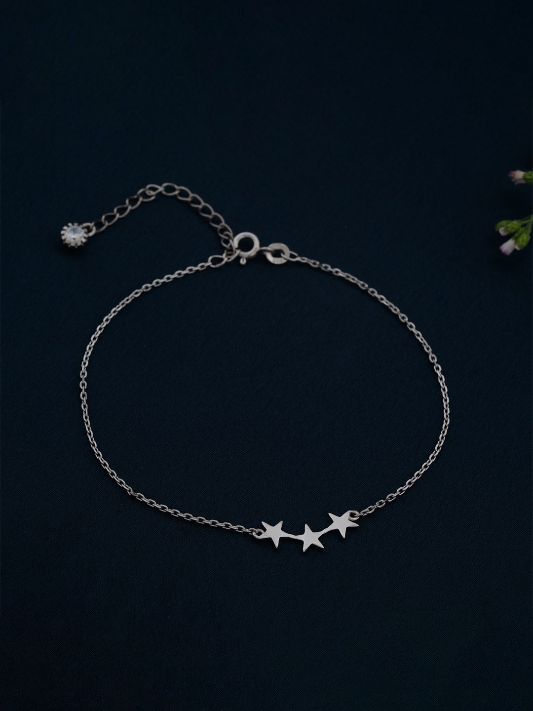 

Zalkari 925 Sterling Silver-Plated Stones Studded Delicate Stars Single Anklet