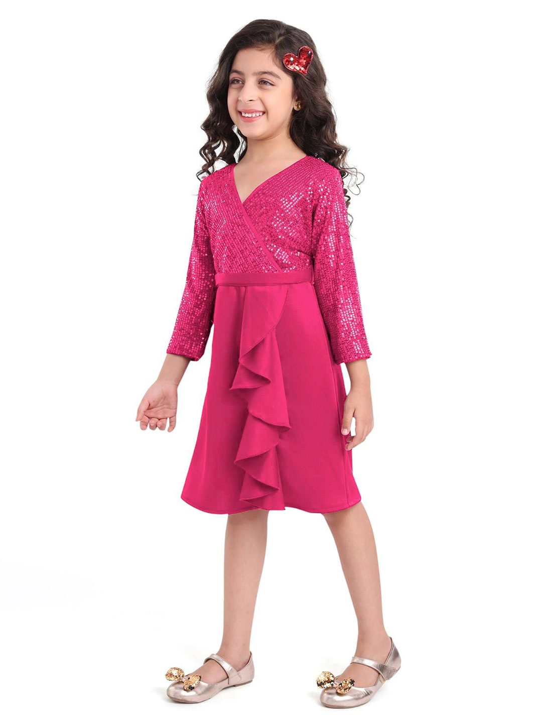

Hola Bonita Girls Sequined A-Line Dress, Fuchsia