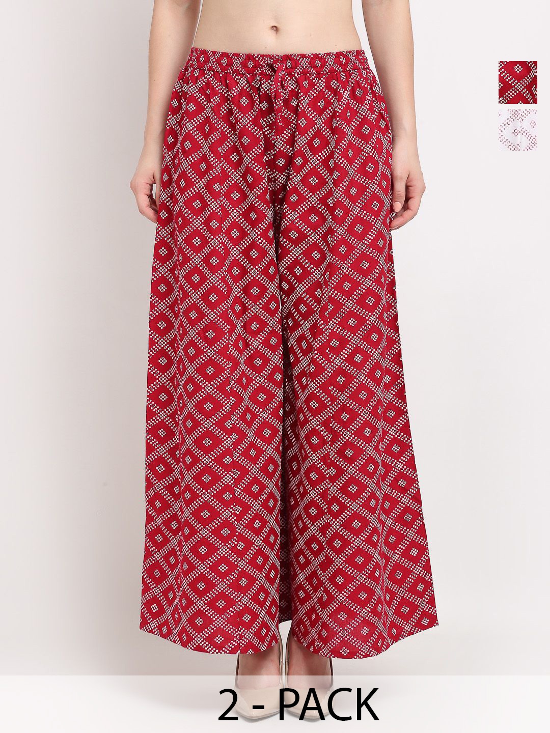

GRACIT Women Pack of 2 Printed Flared Knitted Ethnic Palazzos, White