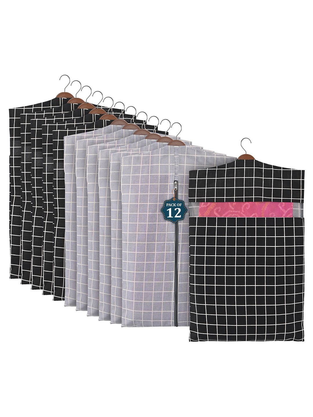 

Kuber Industries Grey Set of 12 Cotton Regular Multi-Utility Organisers