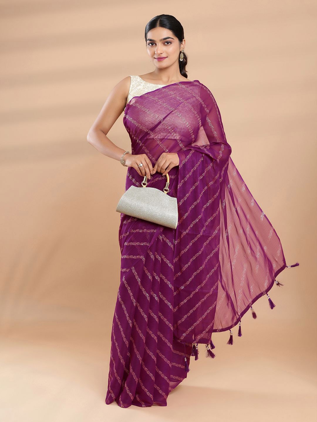 

Kalyan Silks Embellished Poly Chiffon Saree, Magenta