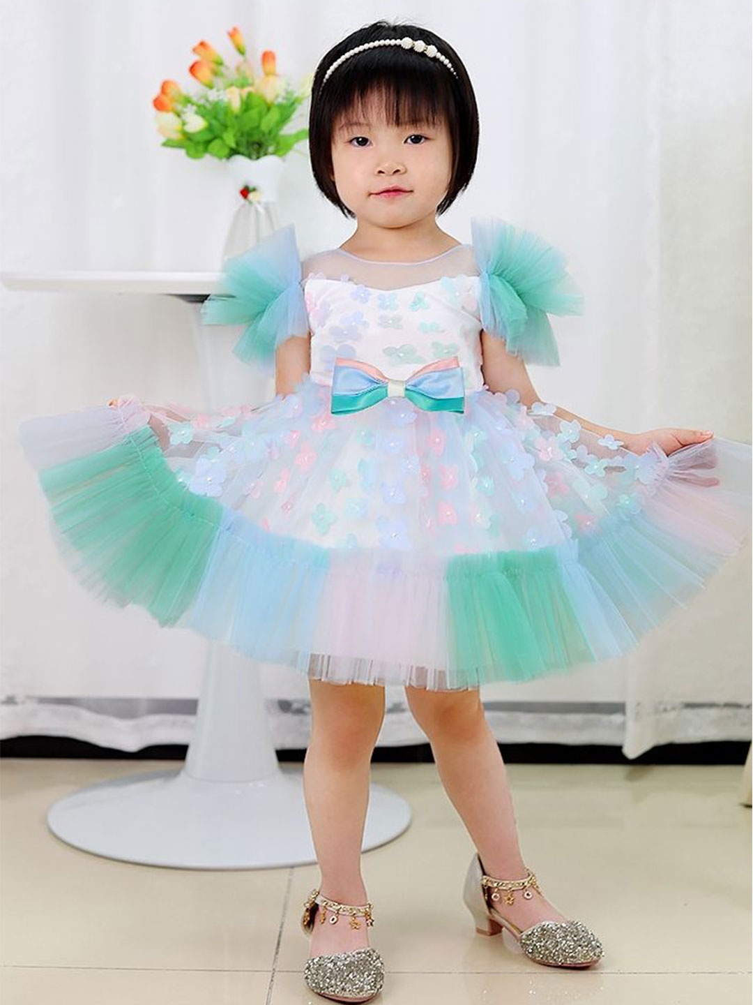 

LULU & SKY Girls Flutter Sleeve Fit & Flare Dress, Multi