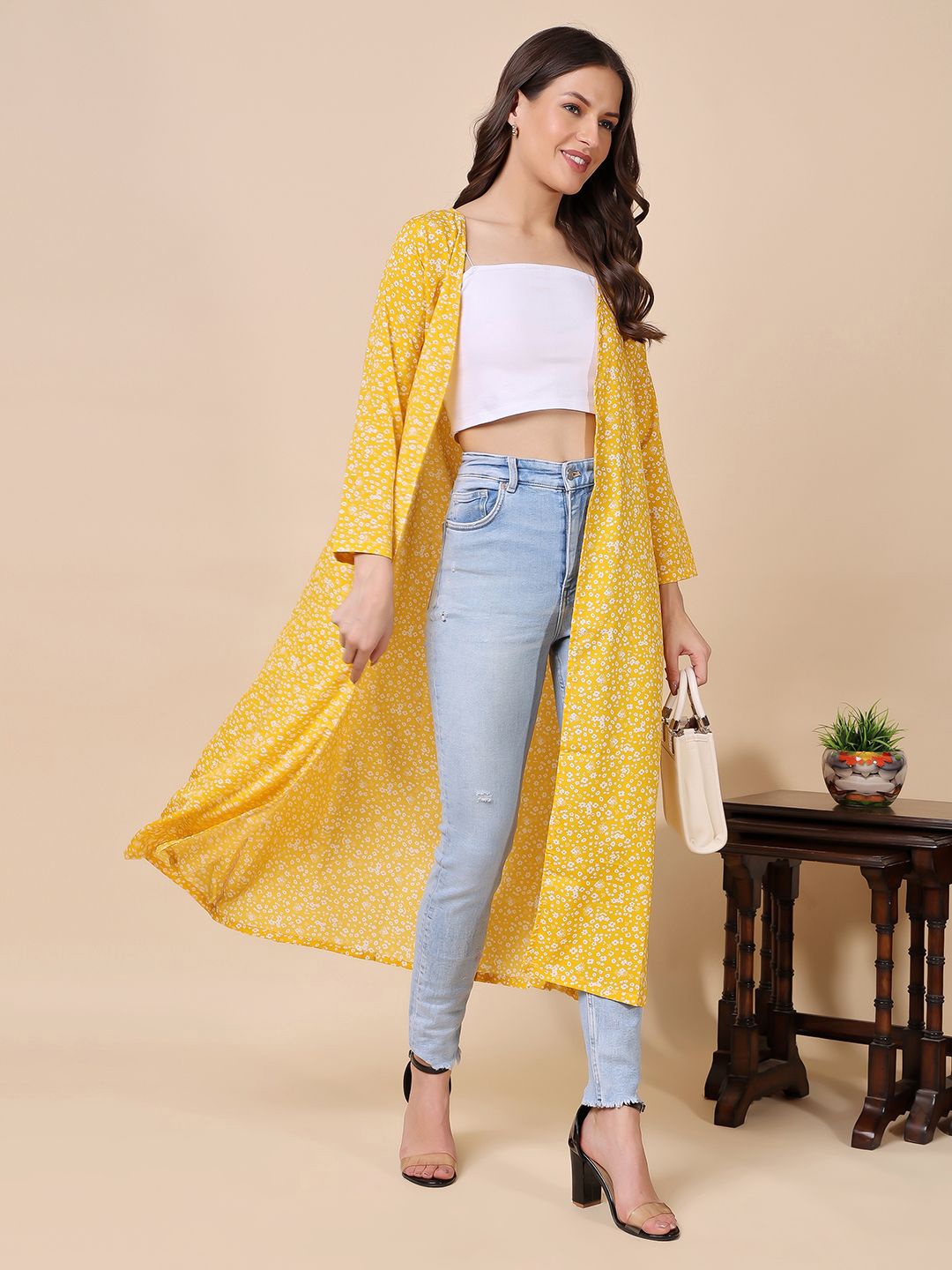 

Cation Women Printed Longline Shrug, Yellow