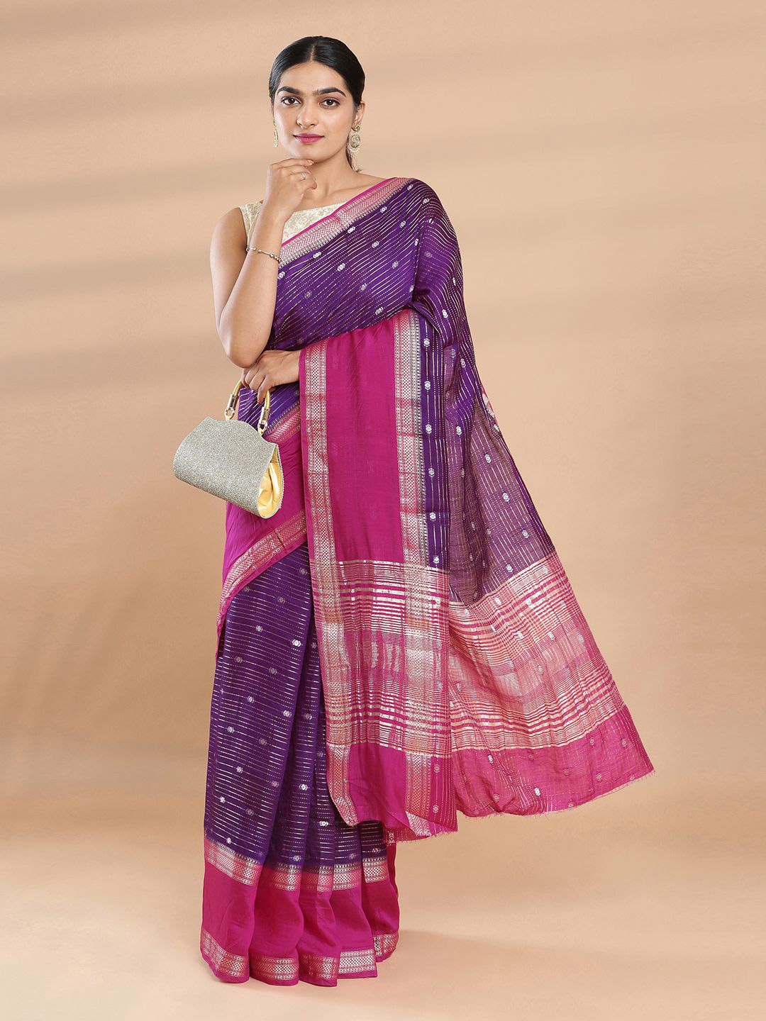 

Kalyan Silks Striped Saree, Purple