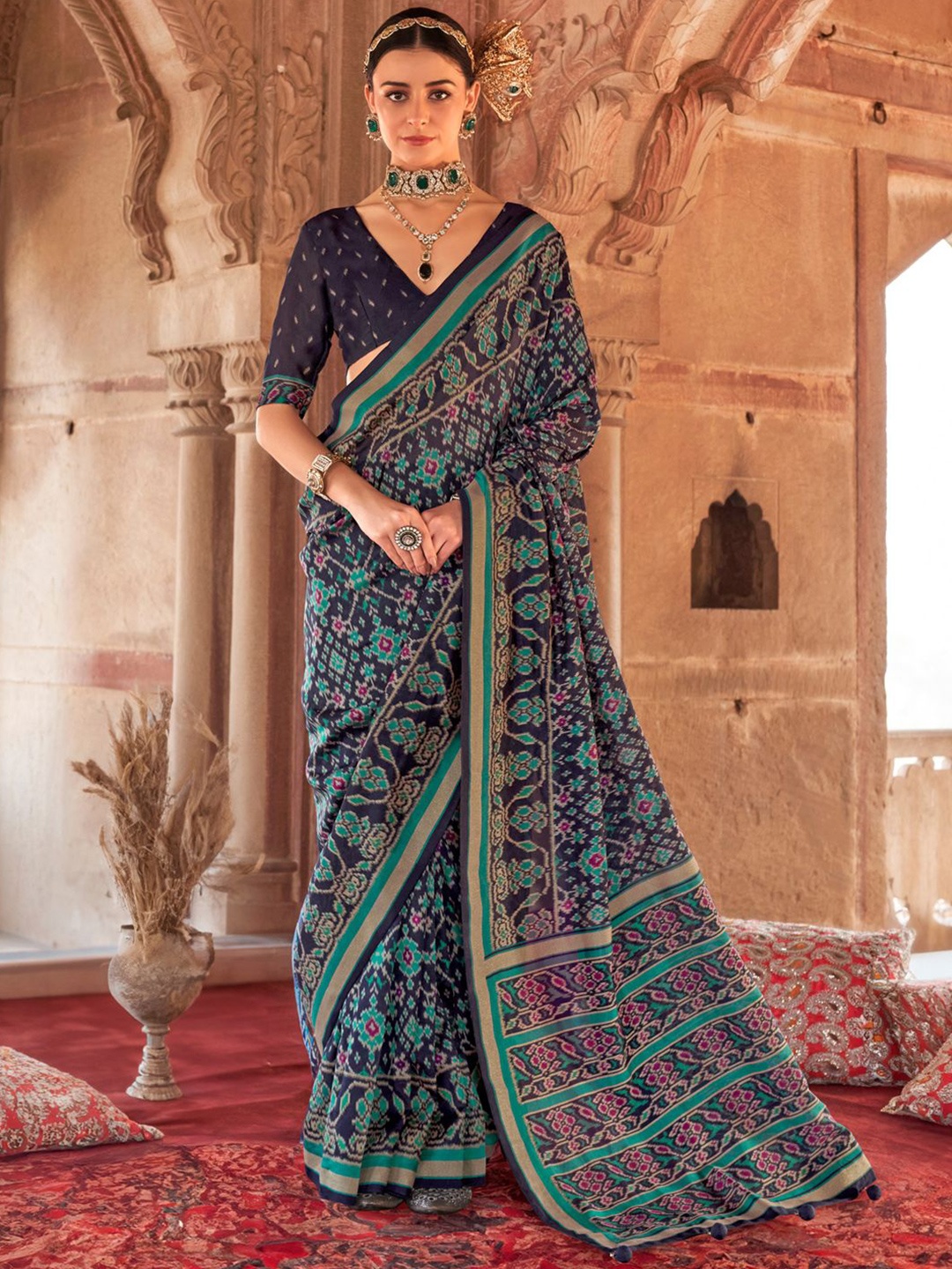 

Anouk Zari Silk Blend Patola Saree, Navy blue