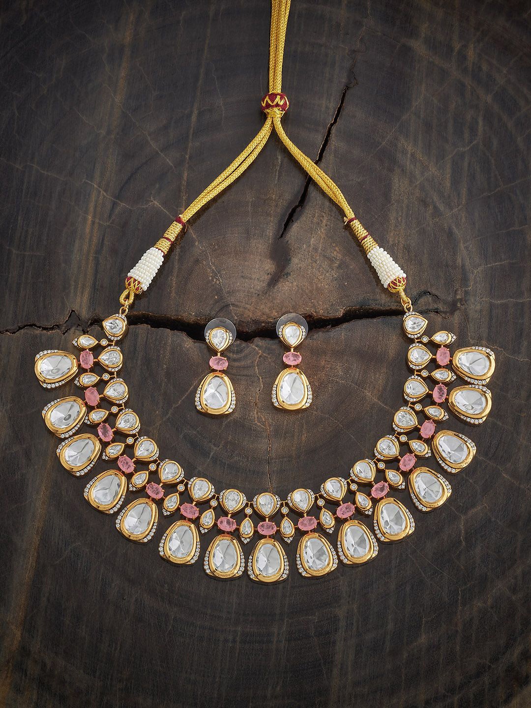 

Kushal's Fashion Jewellery Victorian-Plated Kundan Studded Necklace and Earrings, Gold