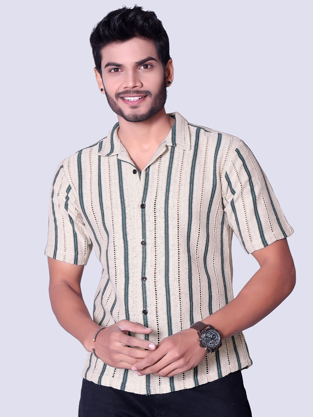 

BHALVAV EXPORT Men Standard Opaque Striped Party Shirt, Black