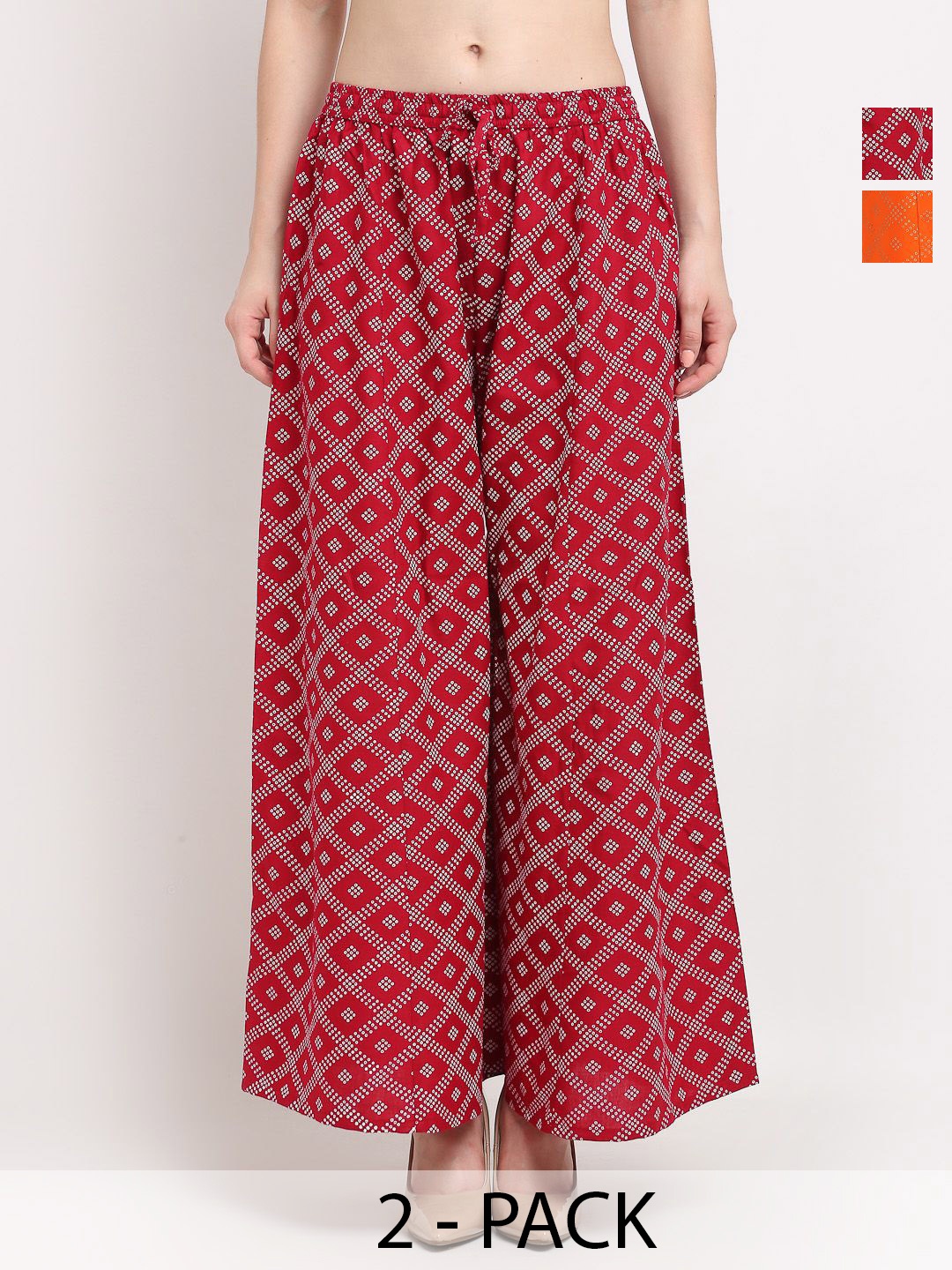 

GRACIT Women 2 Printed Flared Knitted Ethnic Palazzos, Orange