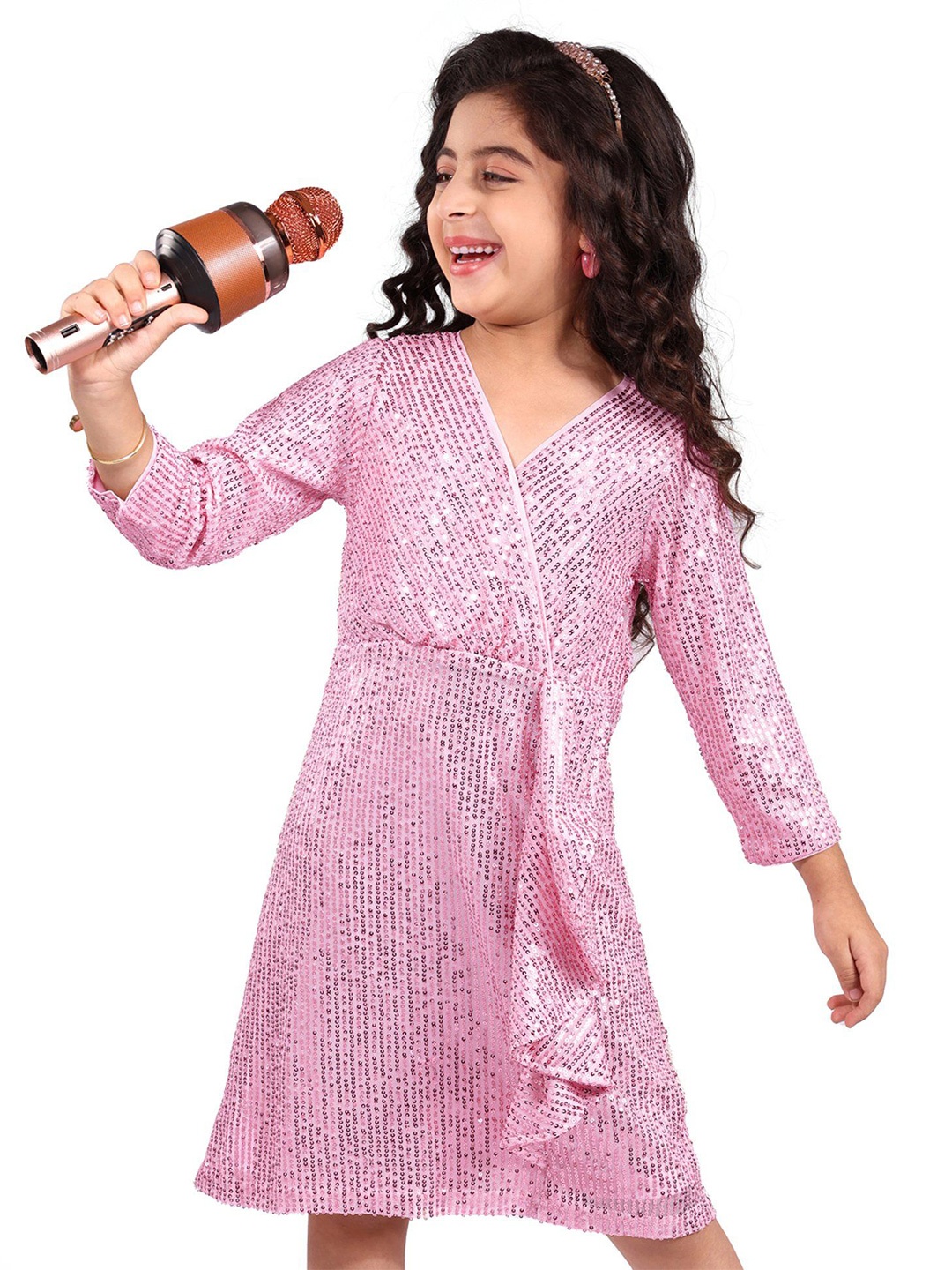 

Hola Bonita Sequin Embellished Net A-Line Dress, Pink
