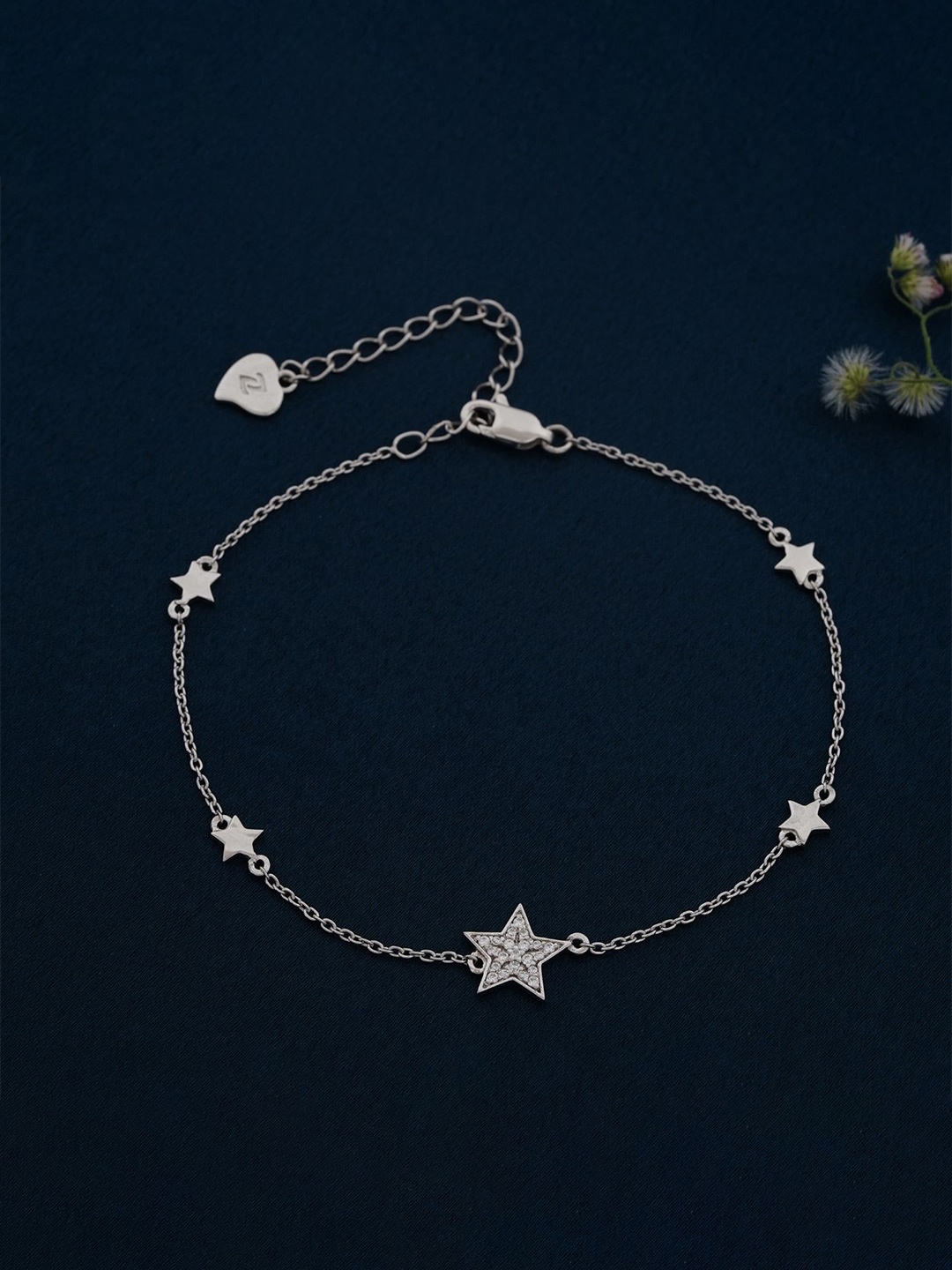 

Zalkari 925 Sterling Silver-Plated Stones Studded Star Family Single Anklet