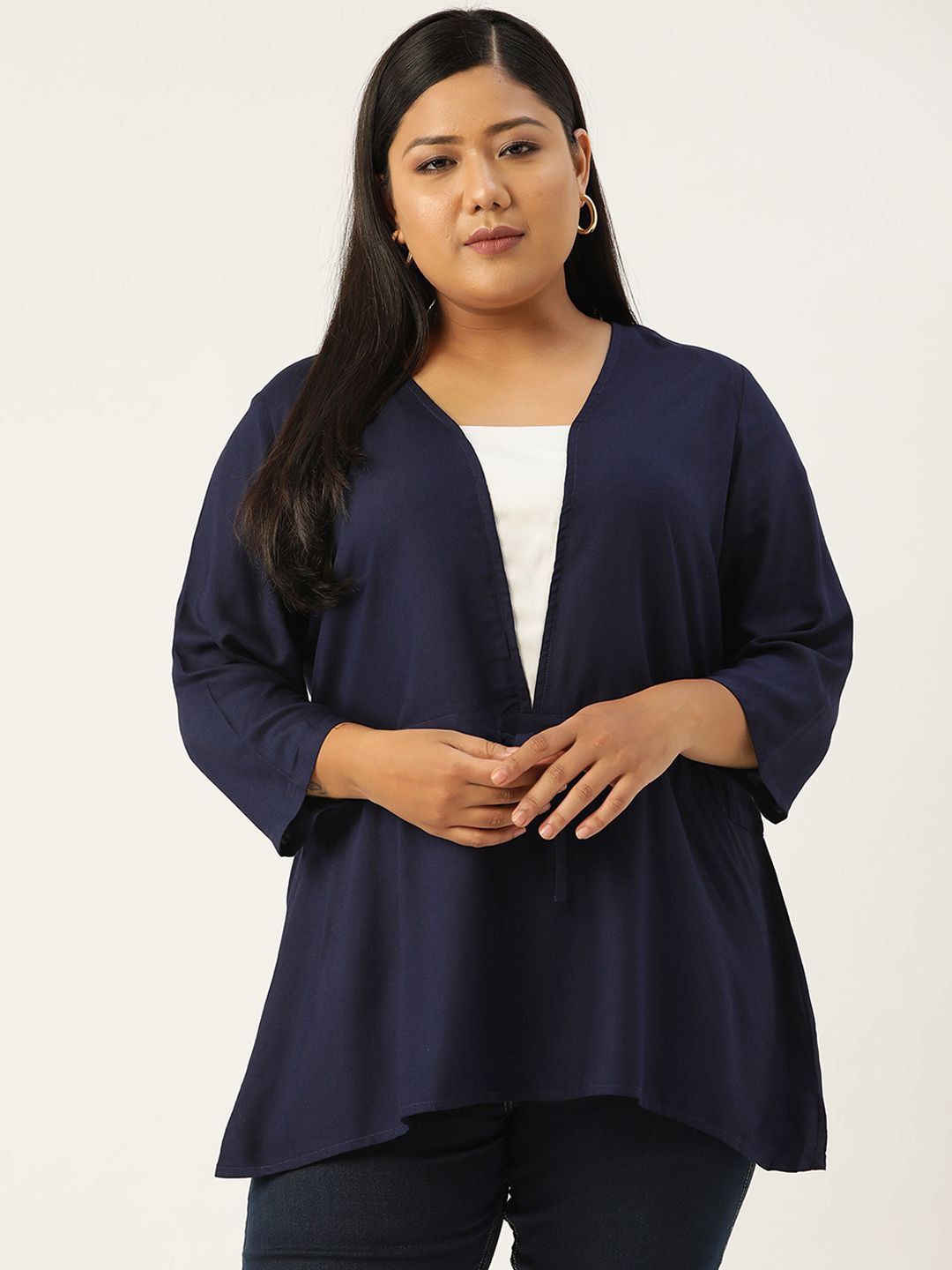 

theRebelinme Women Plus Size V-Neck Top, Navy blue