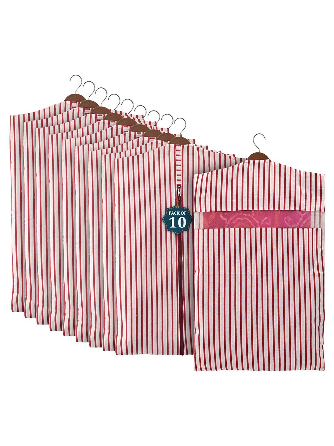 

Kuber Industries Maroon & White Set of 10 Regular Cotton Multi-Utility Organisers