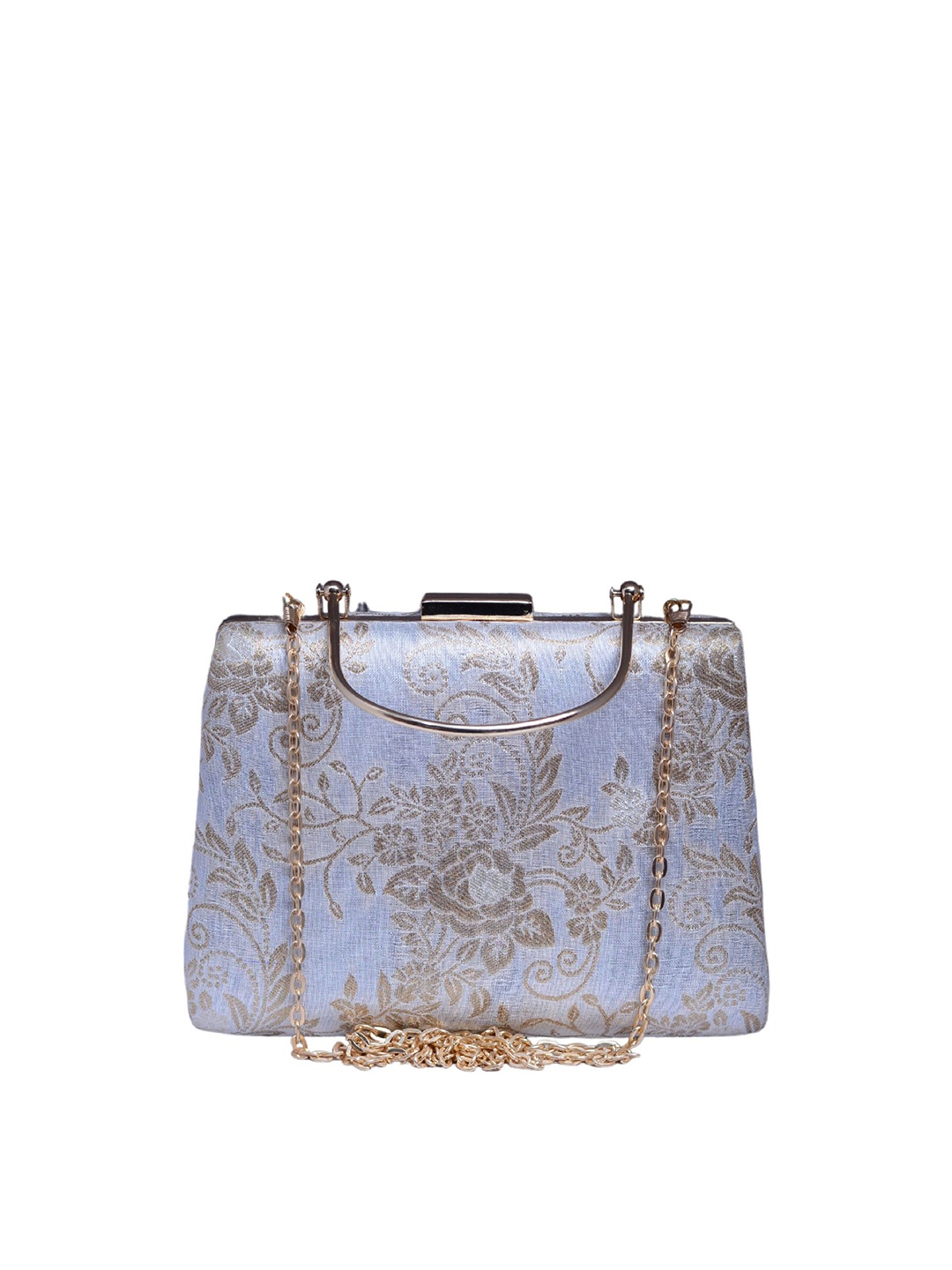 

ARTKLIM Floral Printed Brocade Box Clutch, White