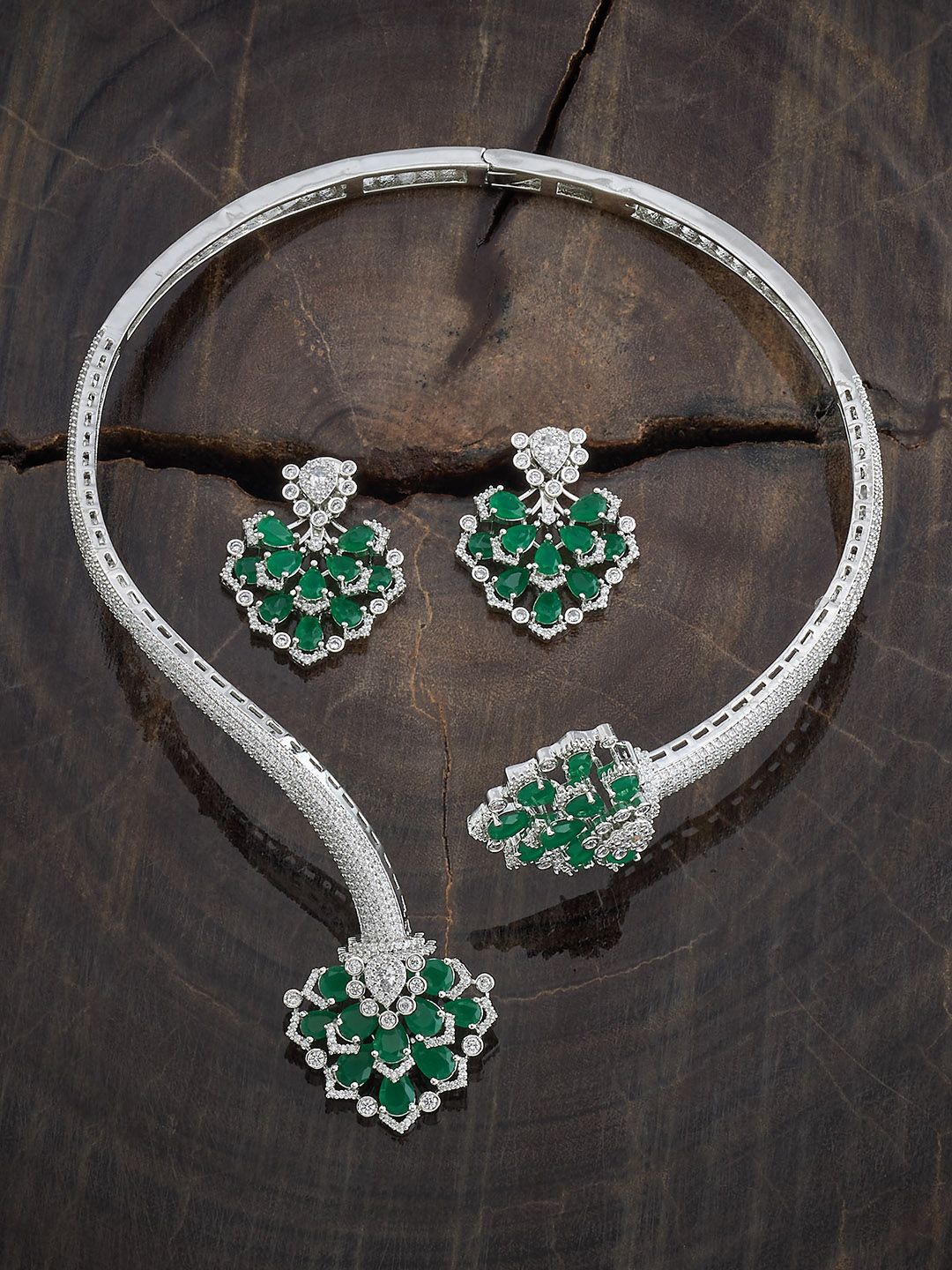 

Kushal's Fashion Jewellery Rhodium-Plated Cubic Zirconia-Studded Jewellery Set, Silver