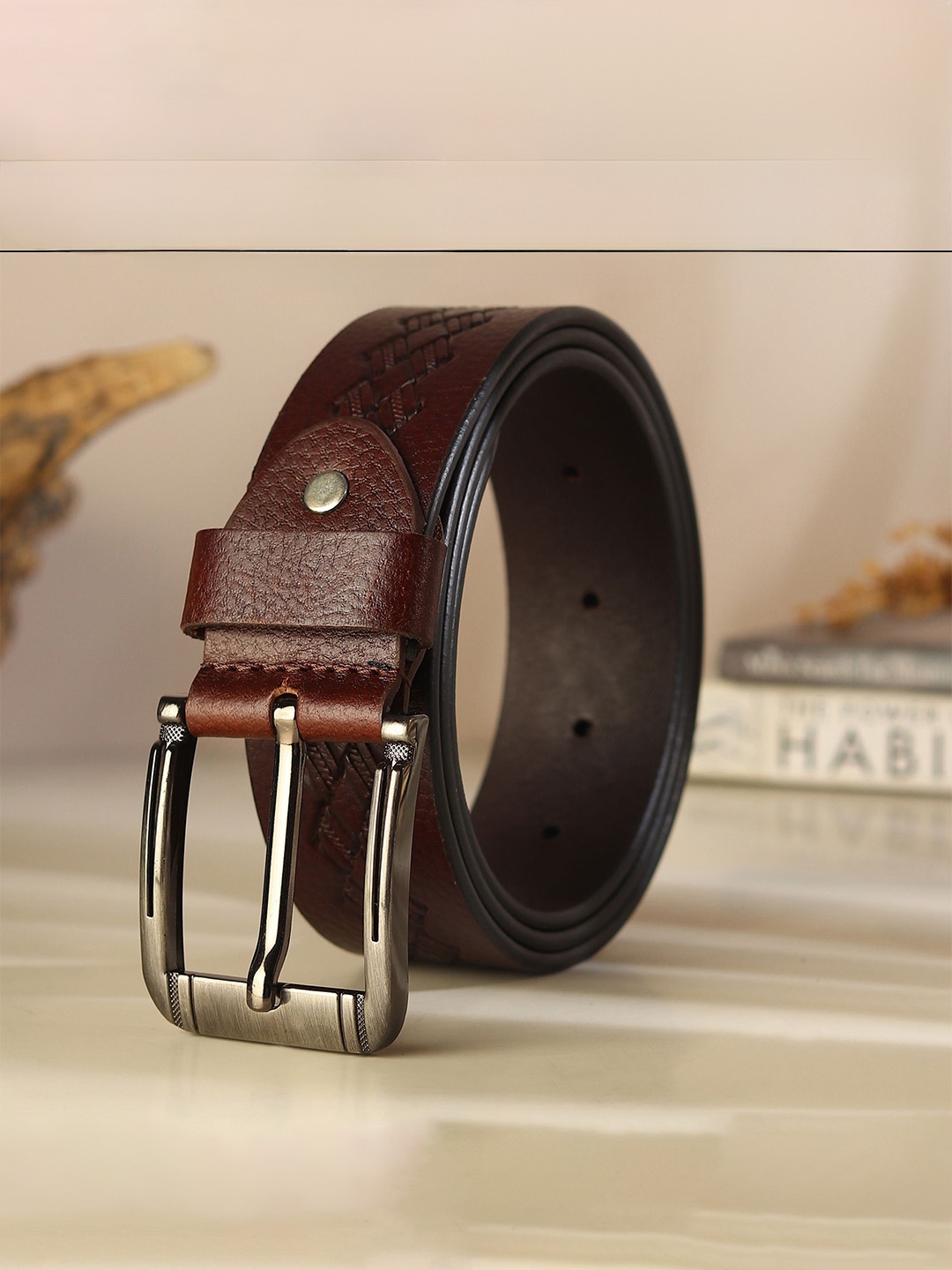 

Provogue Men Textured Leather Belt, Brown