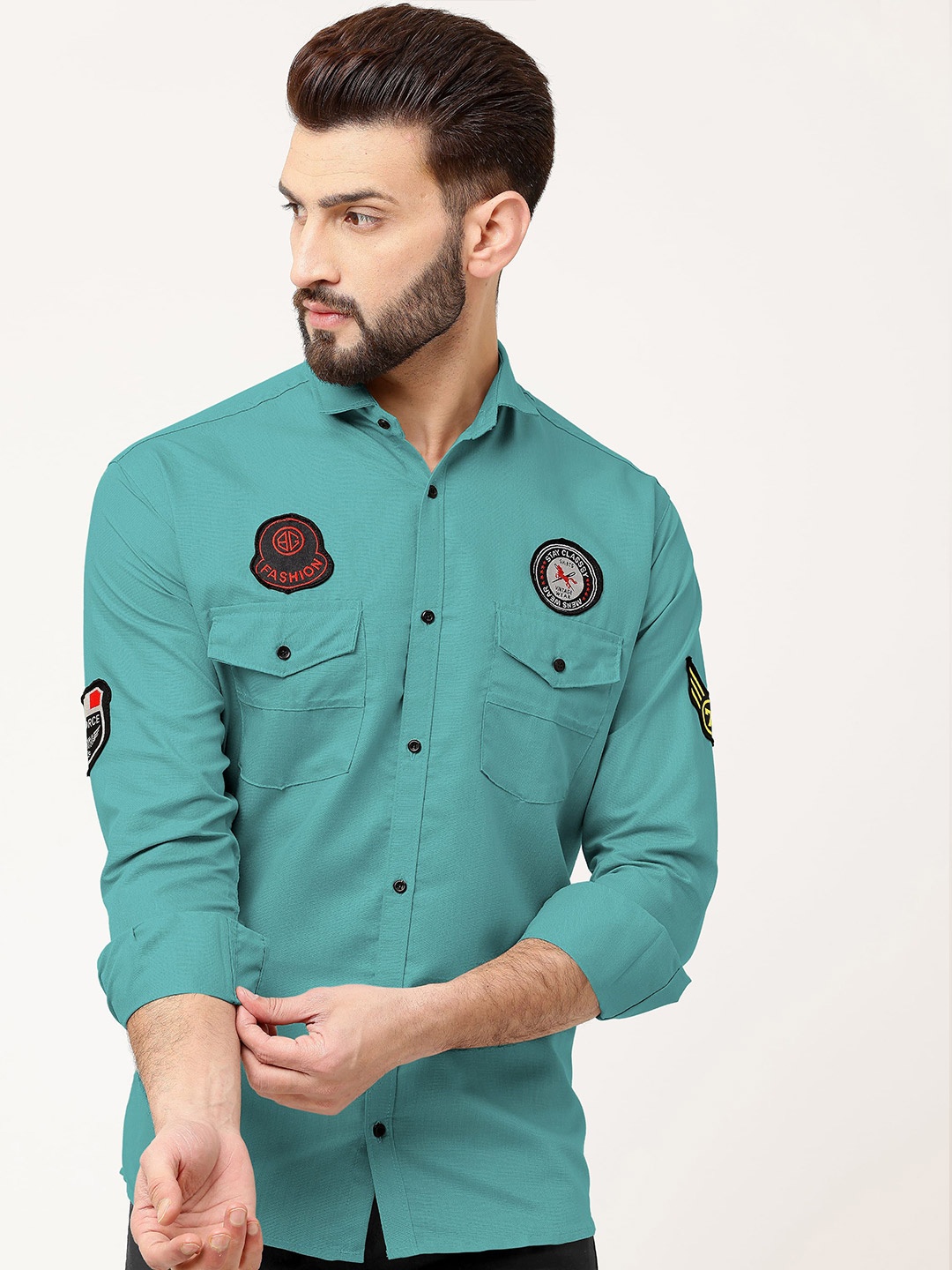 

WOXEN Men Original Fit Spread Collar Solid Cotton Casual Shirt, Sea green