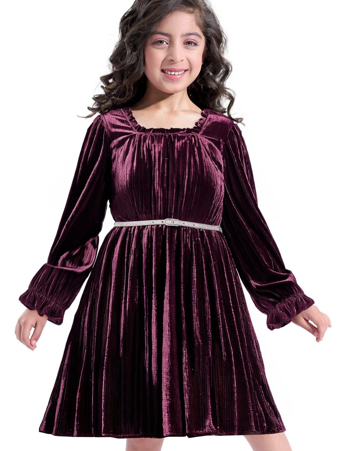 

Hola Bonita Girls Velvet Fit and Flare Dress, Burgundy