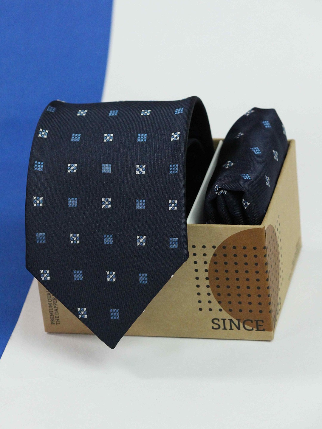

Tossido Men Geometric Necktie & Pocket Square Accessory Gift Set, Blue