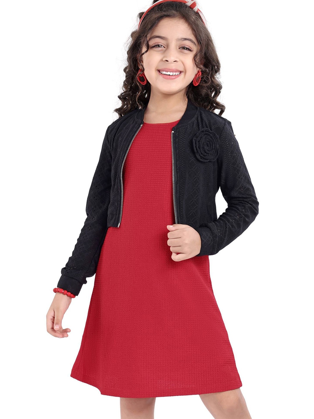 

Hola Bonita Girls Round Neck A-Line Dress, Red