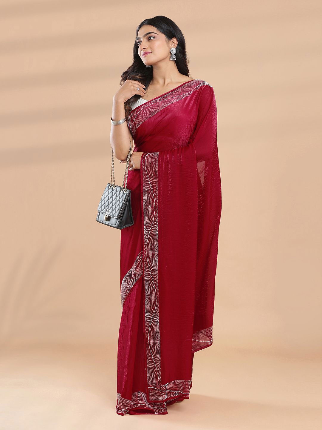 

Kalyan Silks Embellished Organza Saree, Red