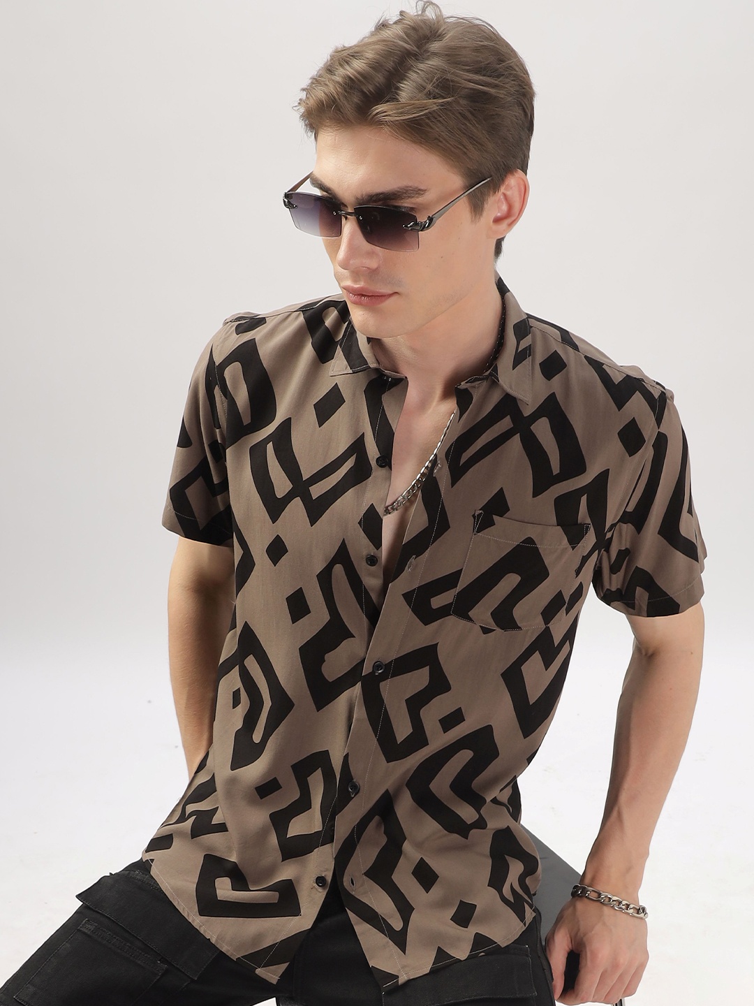 

BS BLUE SQUAD Men Opaque Printed Casual Shirt, Grey