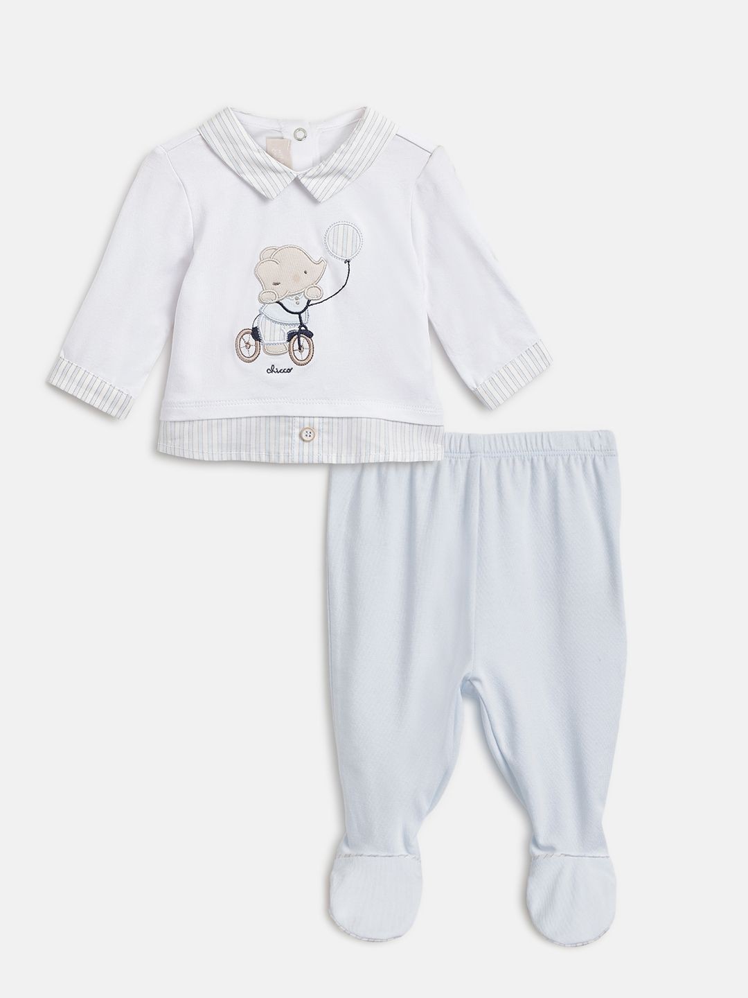

Chicco Boys Printed Polo Collar Top With Leggings, White