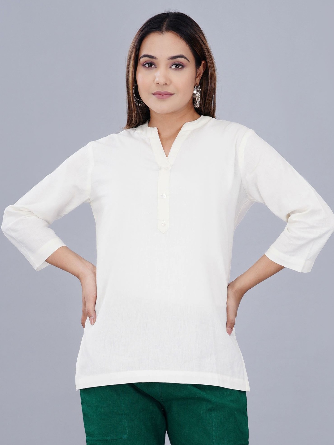

SKYTICK Women V-Neck Pure Cotton Kurti, White