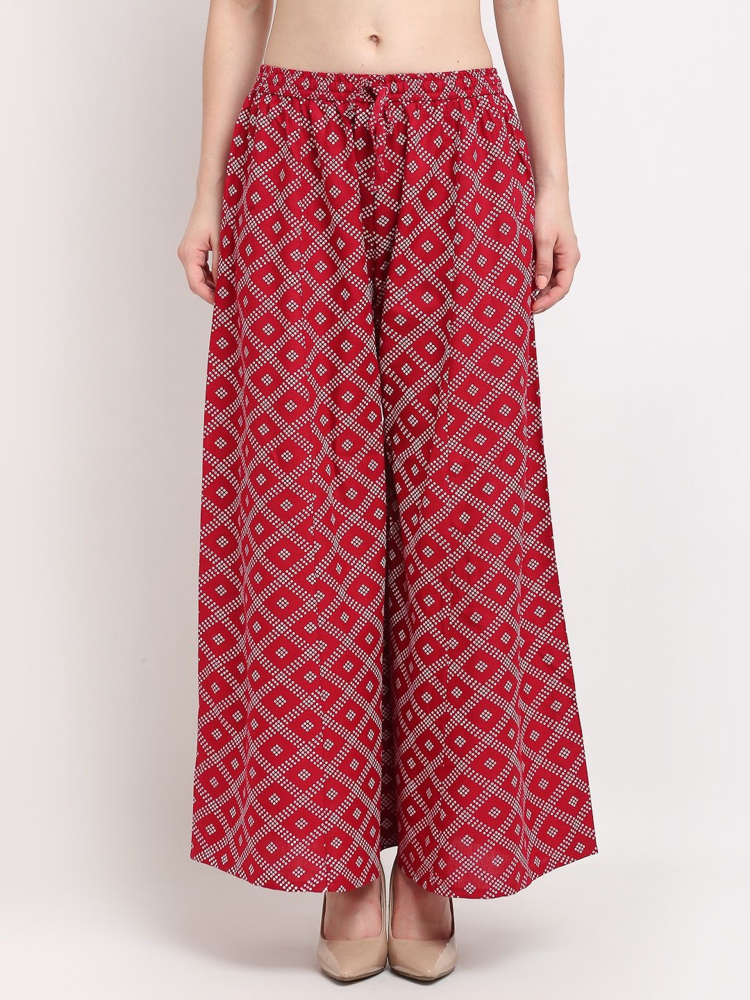 

GRACIT Women Ethnic Motifs Printed Flared Knitted Casual Palazzos, Maroon