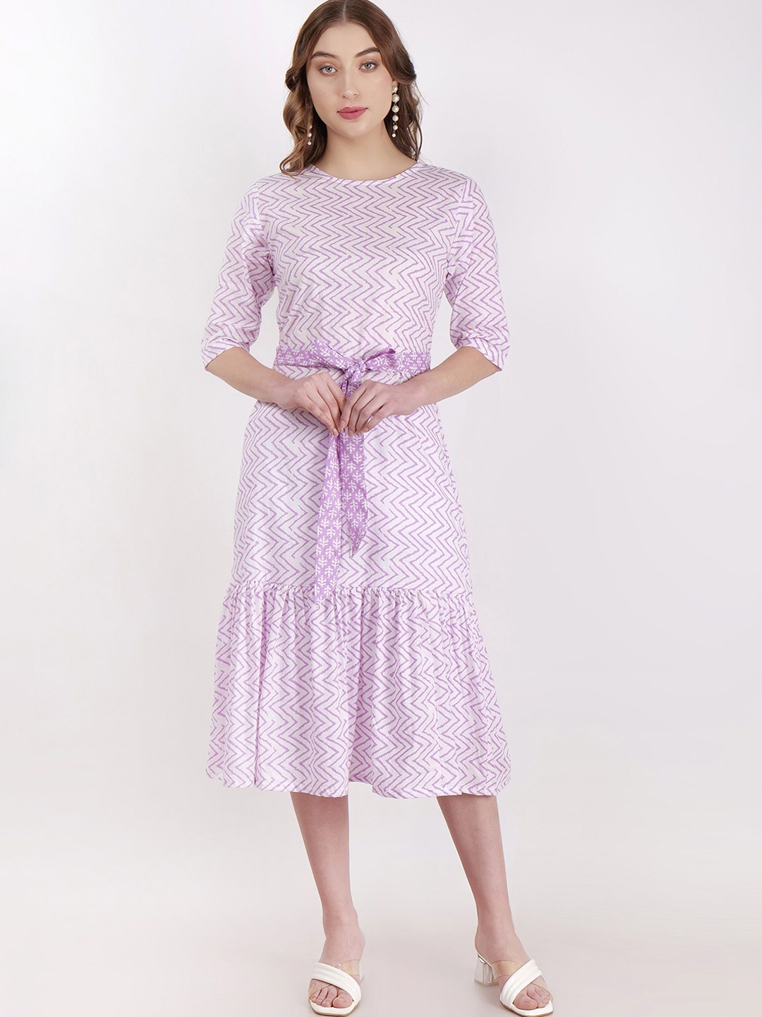 

Jivitha Women Chevron Cotton Drop-Waist Midi Dress, Purple