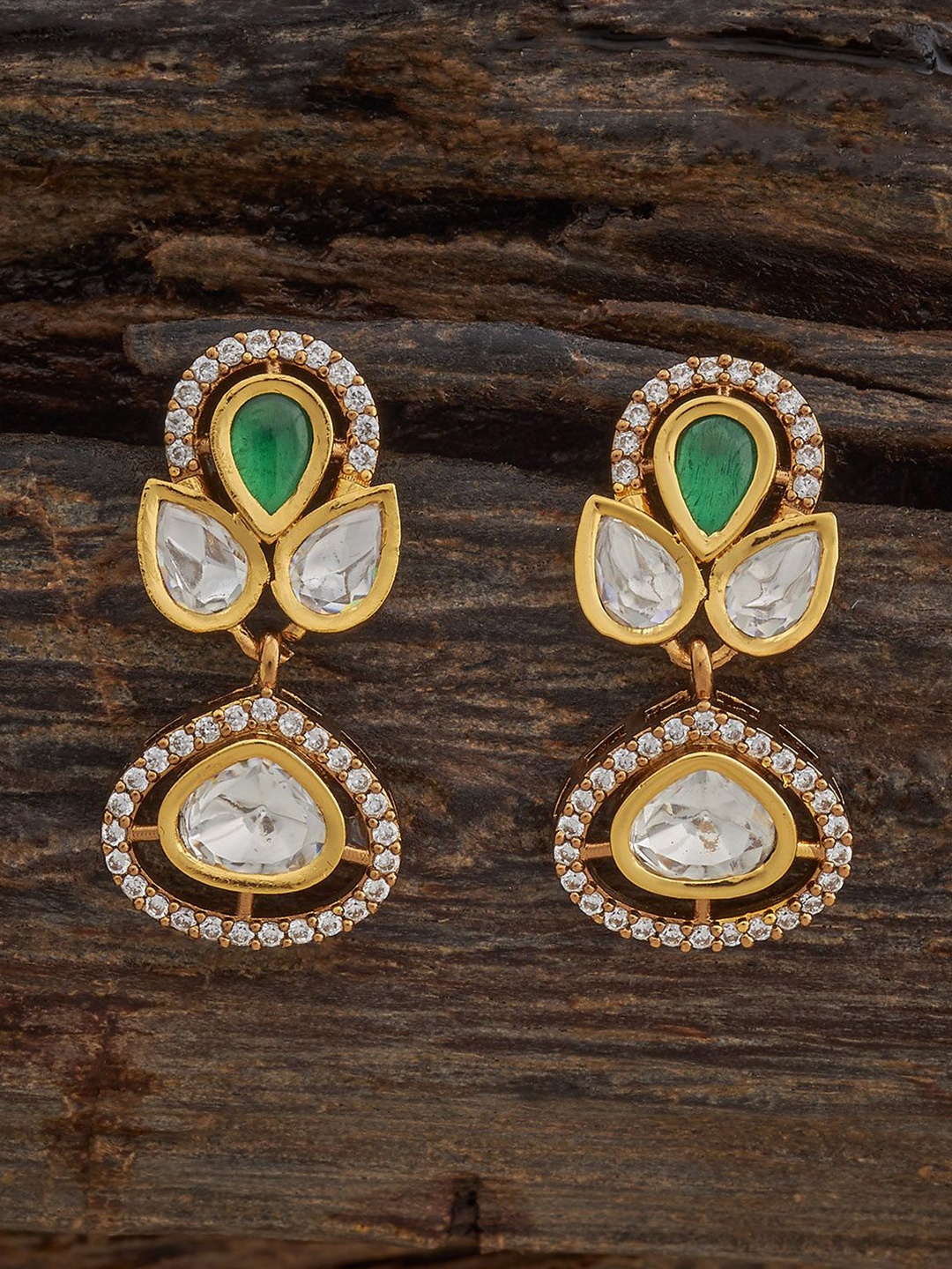 

Kushal's Fashion Jewellery Victorian-Plated Kundan Studded Contemporary Drop Earrings, Gold