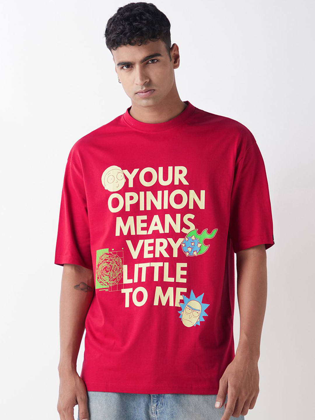 

Bewakoof Official Rick And Morty Merchandise Pure Cotton Typography Oversized T-Shirt, Red