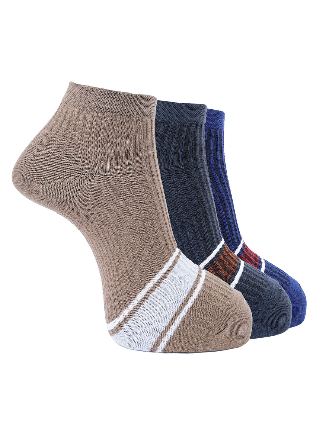

Dollar Men Pack of 3 Striped Ankle Length Cotton Socks, Brown