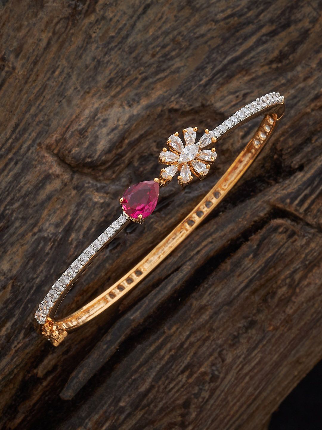 

Kushal's Fashion Jewellery Gold-Plated Cubic Zirconia-Studded Party Kada Bangle