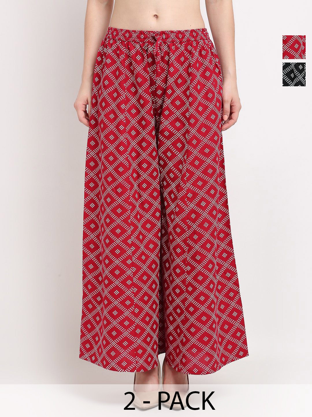 

GRACIT Women Pack Of 2 Printed Flared Ethnic Palazzos, Black