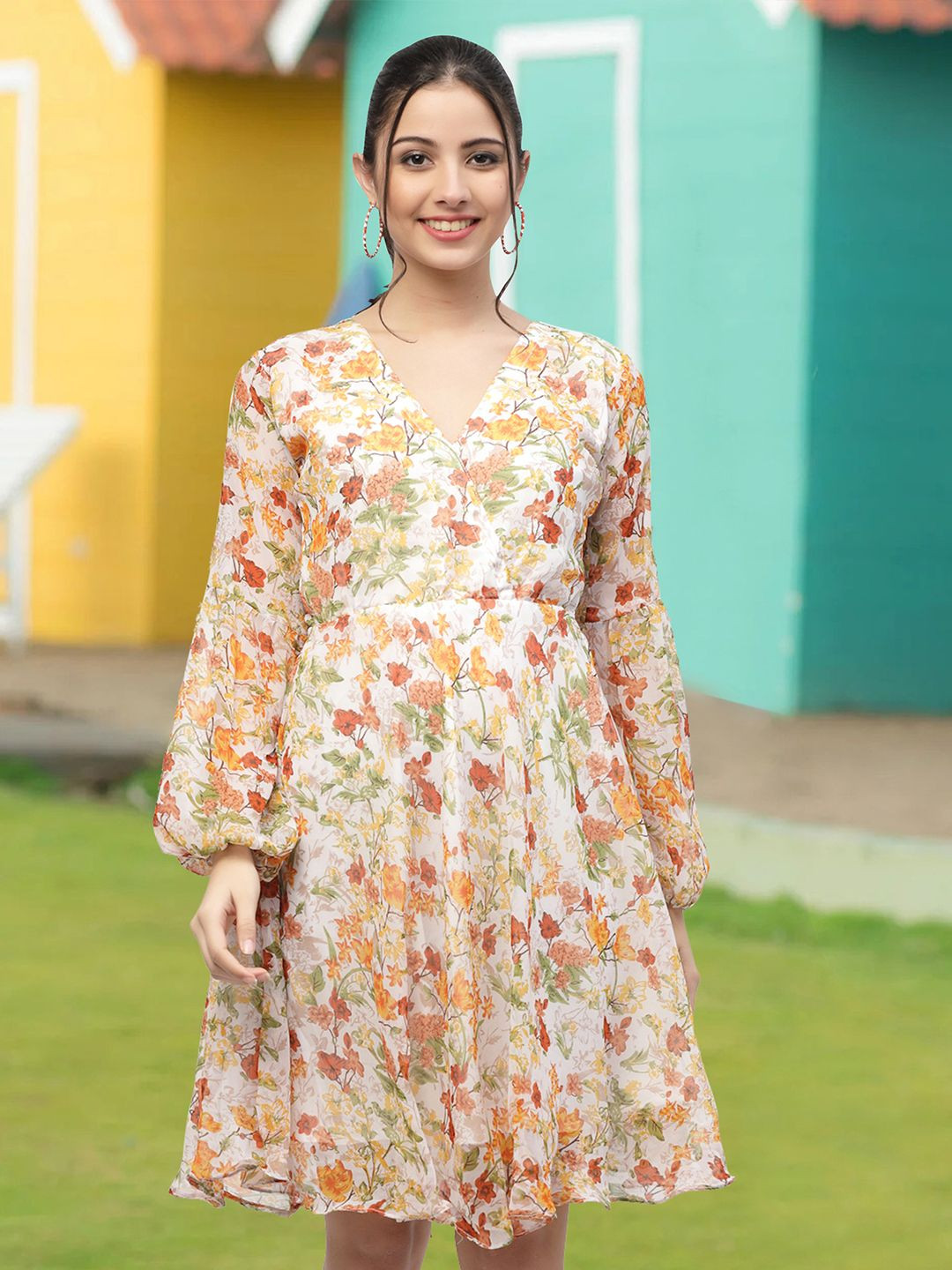 

MISS AYSE Floral Print Applique Fit & Flare Dress, Multi