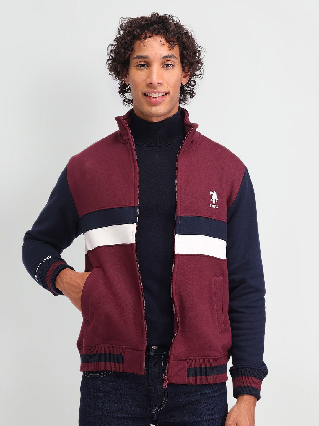 

U.S. Polo Assn. Denim Co. Men Colourblocked Sweatshirt, Purple