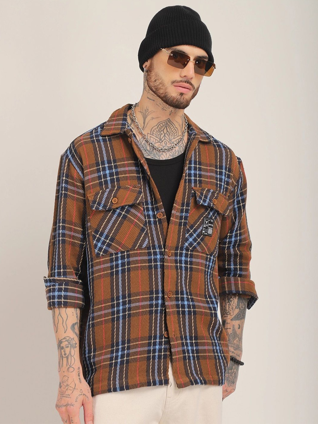 

JIMMY & JORDAN Men Standard Opaque Checked Casual Shirt, Brown