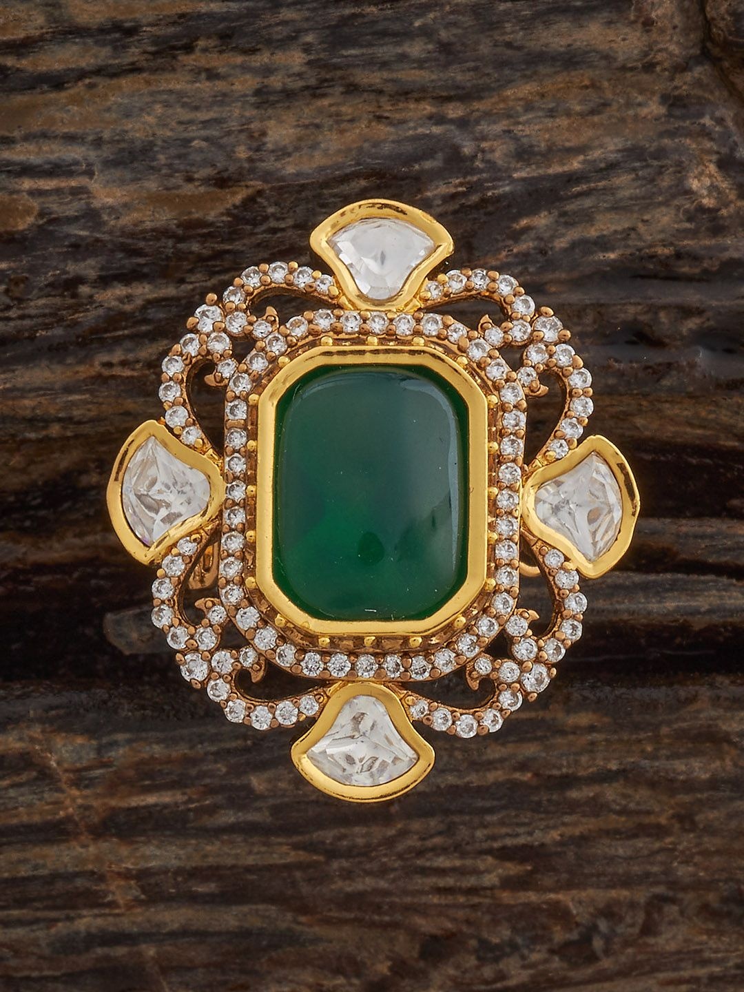 

Kushal's Fashion Jewellery Victorian-Plated Kundan Studded Finger Ring, Gold