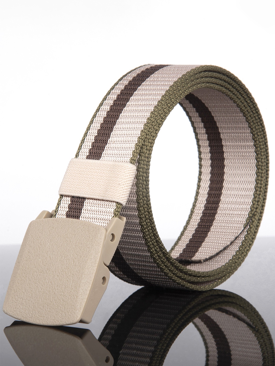 

Metronaut Men Striped Formal Belt, Cream