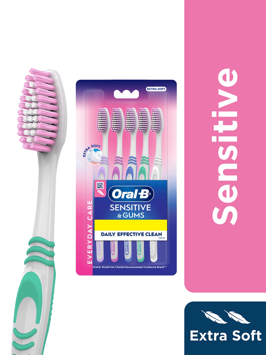 

Oral - B Pack Of 5 Sensitive Gums Everyday Toothbrushes, Multi