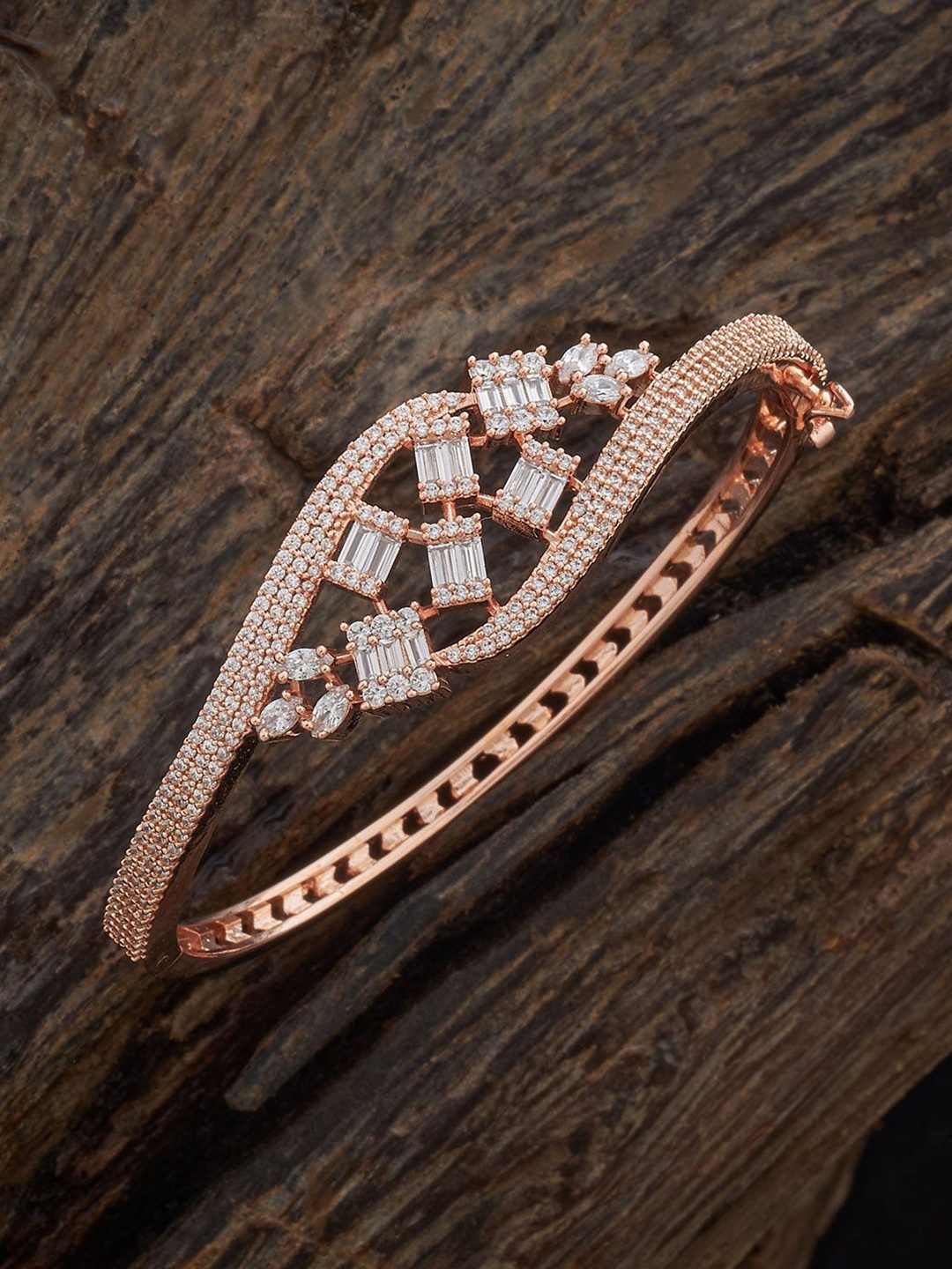 

Kushal's Fashion Jewellery Rose Gold-Plated Cubic Zirconia-Studded Party Kada Bangle