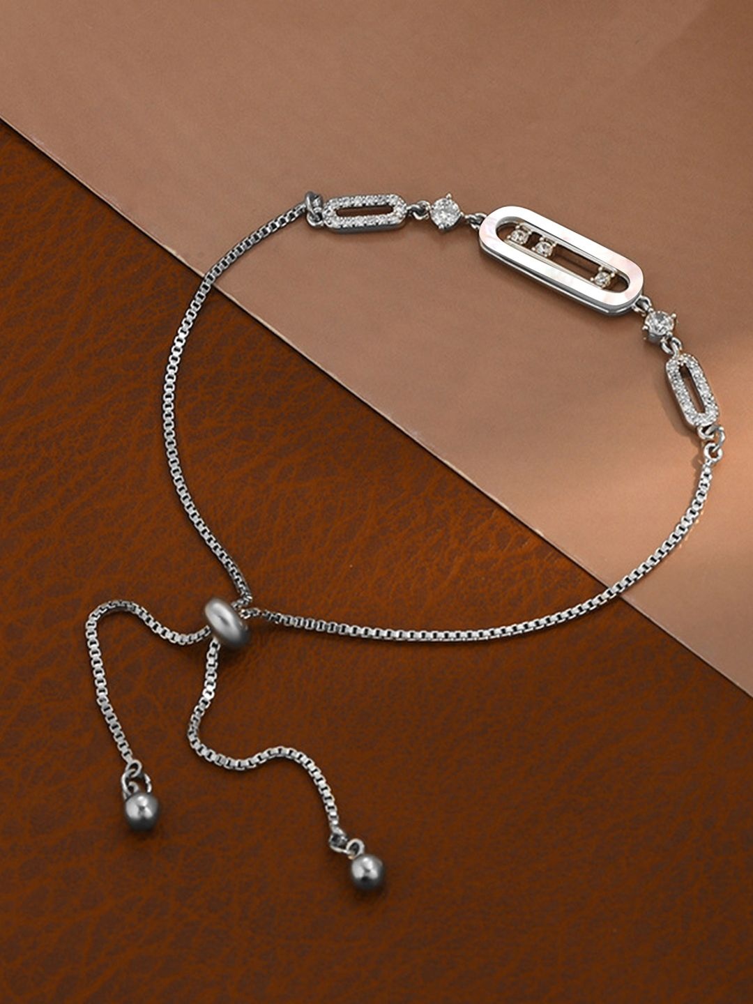 

Peora Silver-Plated Cubic Zirconia Studded Wraparound Adjustable Bracelet