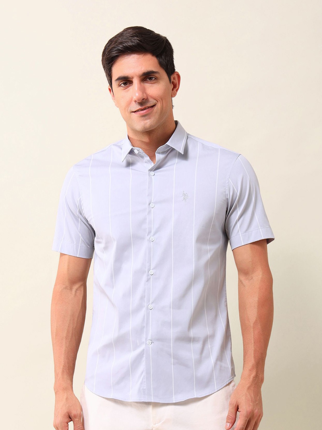 

U.S. Polo Assn. Men Tailored Fit Opaque Striped Casual Shirt, Grey