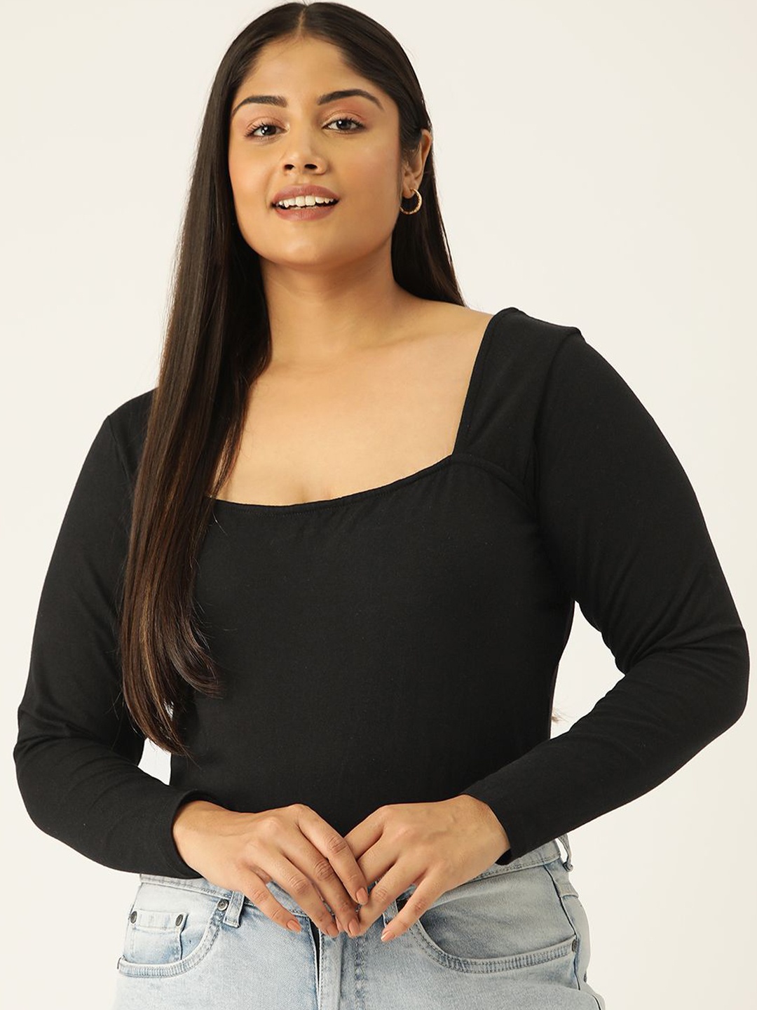 

theRebelinme Women Plus Size Cotton Crop Blouson Top, Black