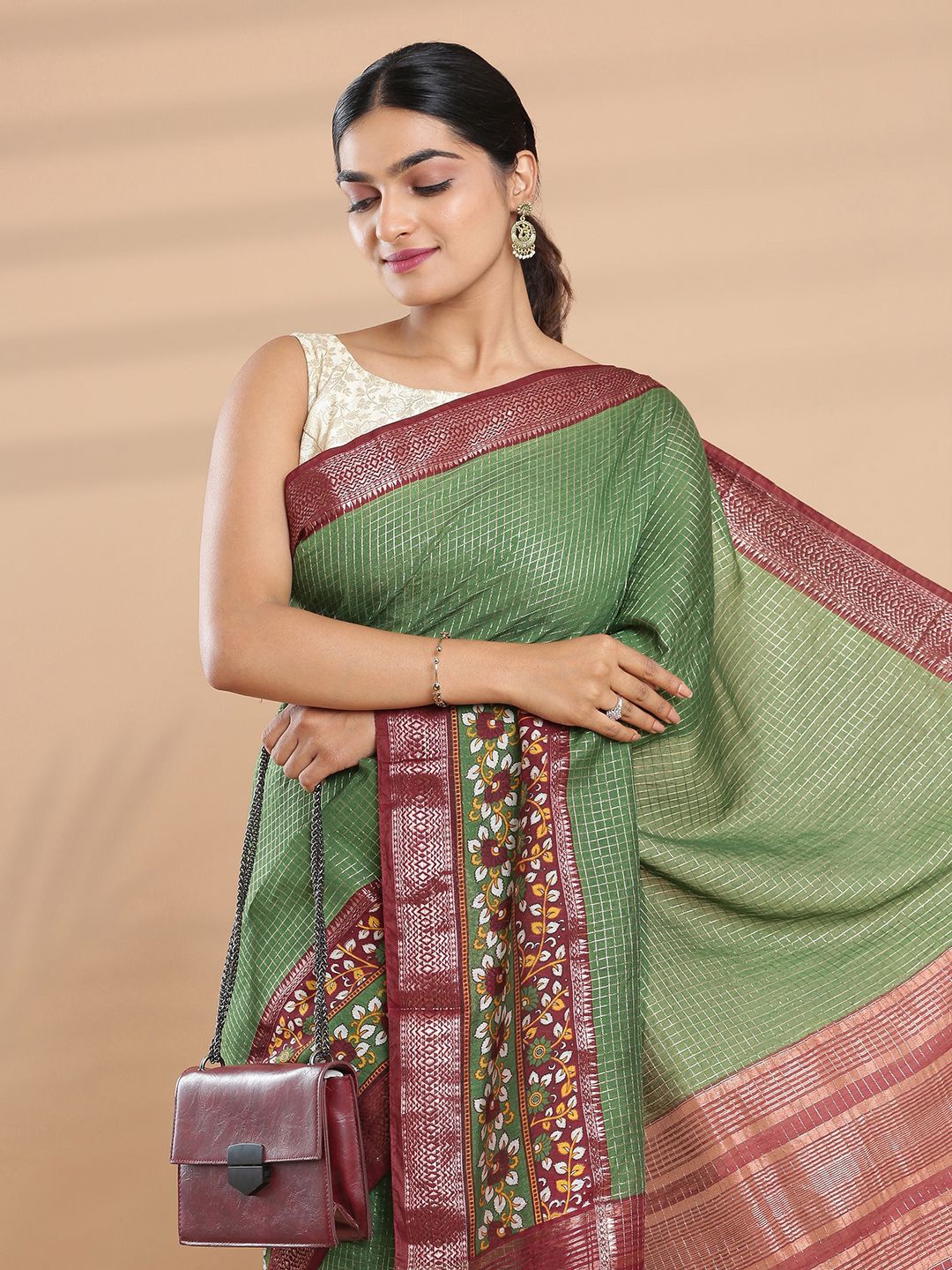 

Kalyan Silks Checked Saree, Green