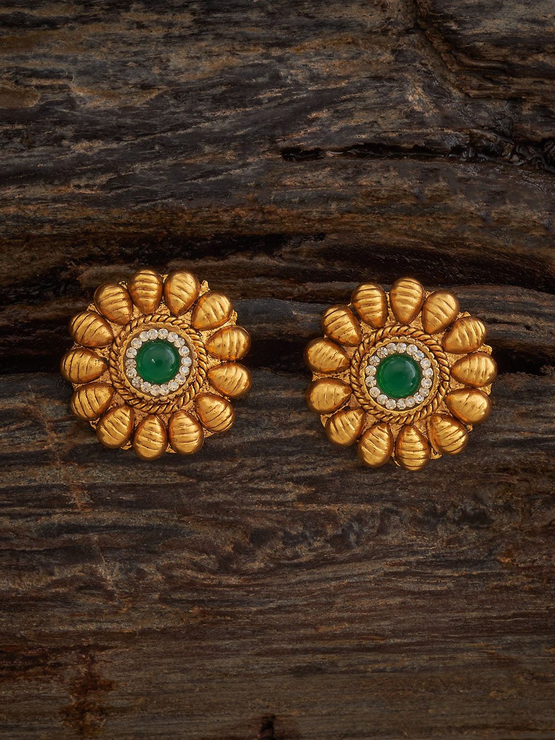 

Kushal's Fashion Jewellery Gold-Plated Ethnic Antique Floral Studs Earrings