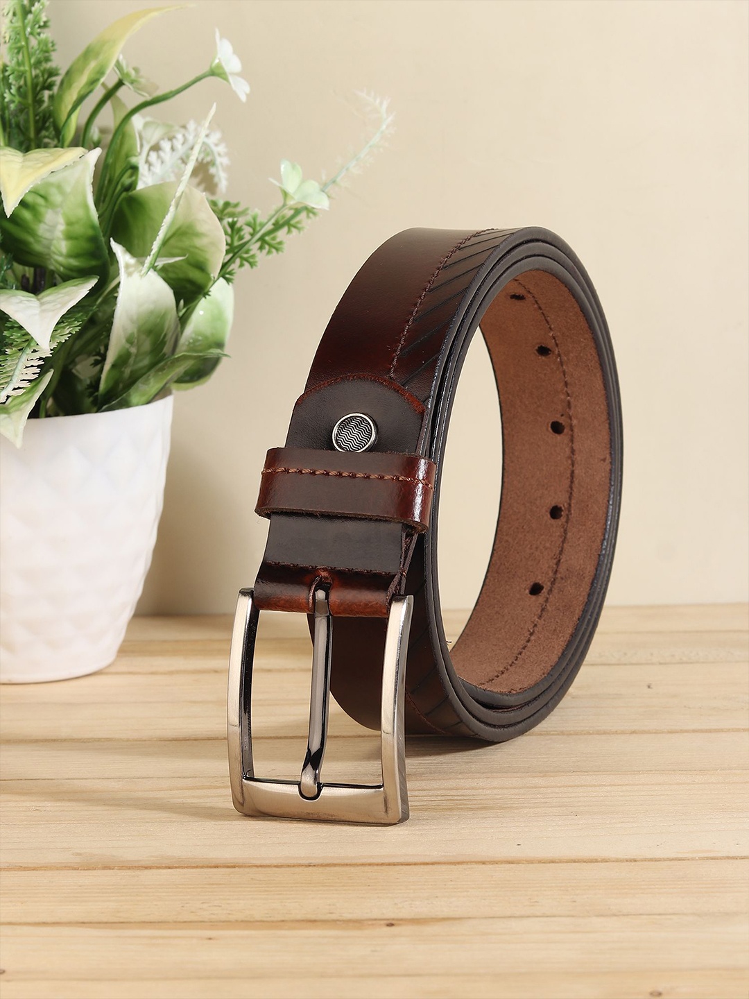 

Provogue Men Textured Leather Formal Belt, Brown